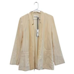 NWT R LABEL Open Front Cream Silk Long Line Lightweight MED Blazer Minimalist